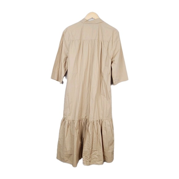 Masai Copenhagen Nydilla Dress 2XL Beige Cotton Tiered Midi Buttoned Shirt Dress - Picture 5 of 12